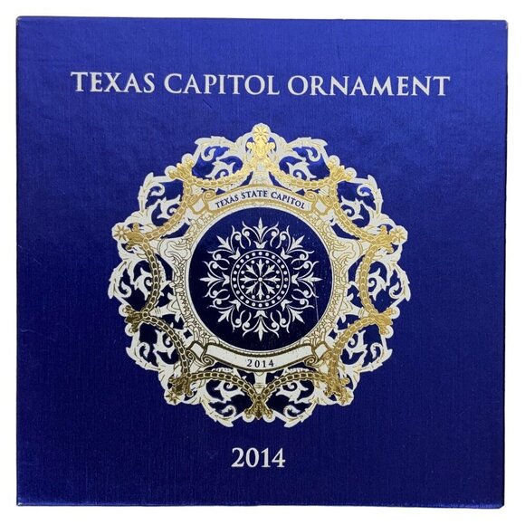 Texas State Capitol Ornament 2014 Blue Oculus Gold-Plated Filigree Original Box - Picture 4 of 4